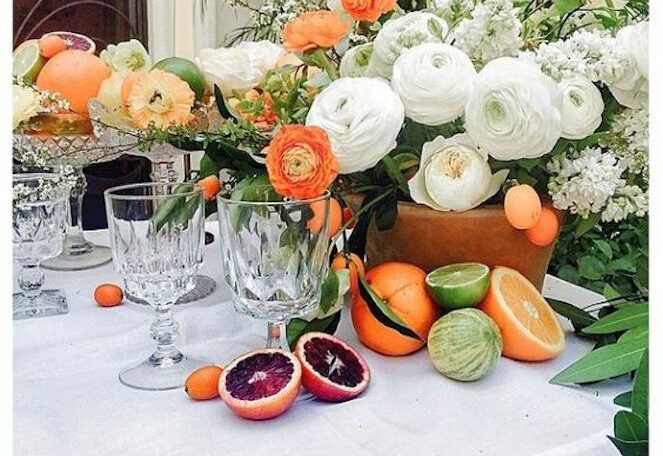 cheerful citrus holiday party table decor